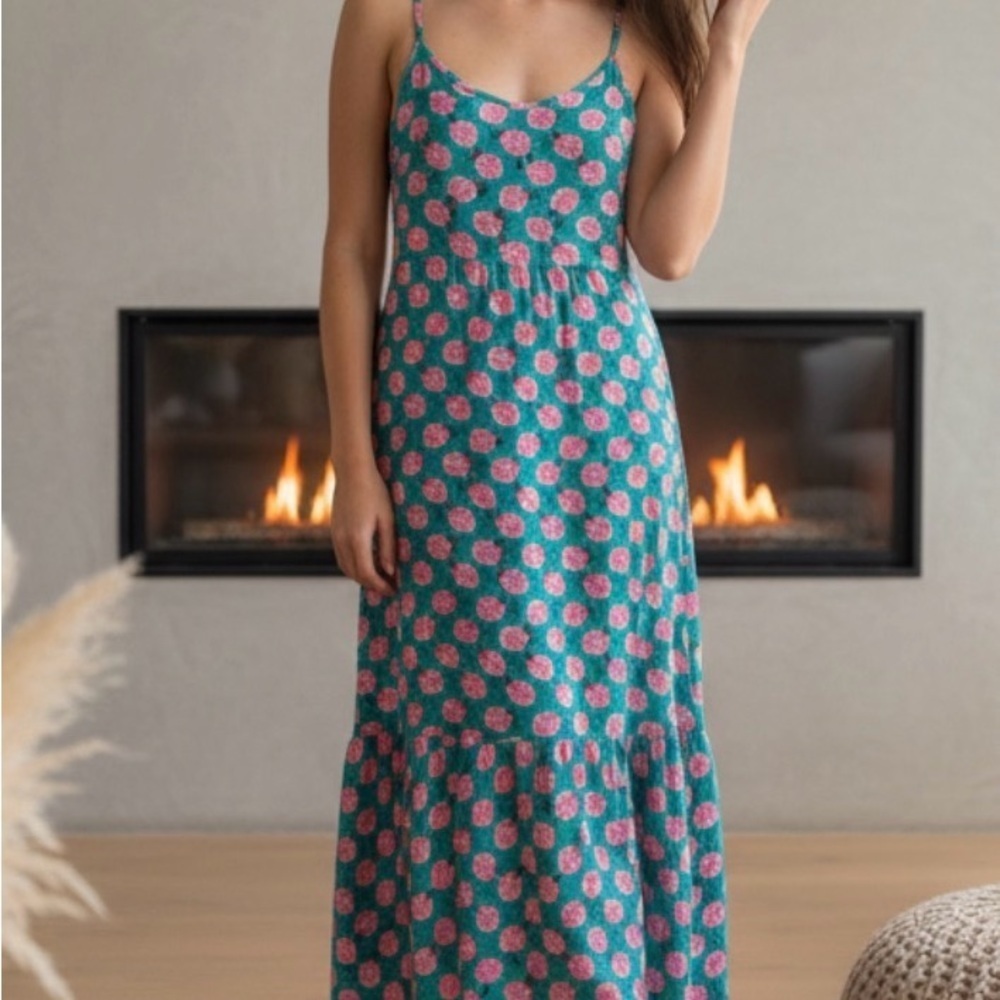 Chic Floral Maxi Dress - Teal and Pink